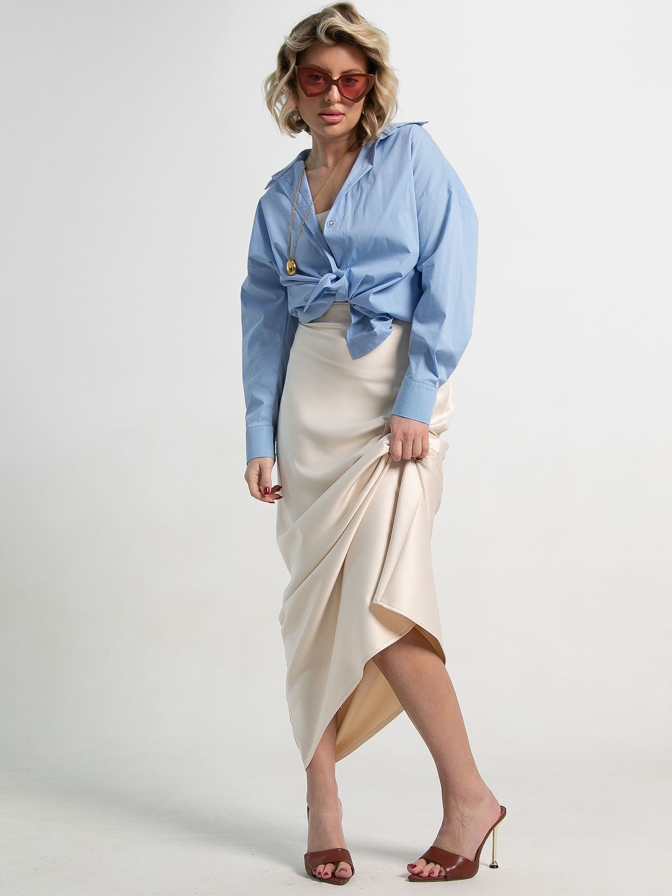 Юбка атласная Эвелин (сливочная) Ю15382-25М