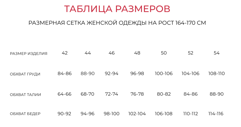 Размерная таблица