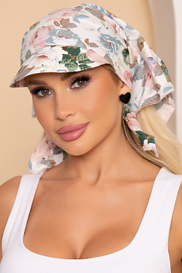 Косынка с козырьком (розы, белая) КК43 Косынка с козырьком (розы, белая) КК43